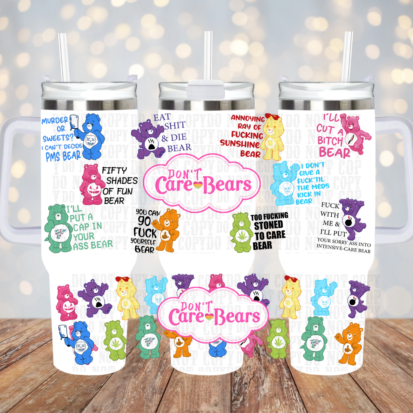 40oz DON'T CARE BEARS UV DTF CUP WRAP