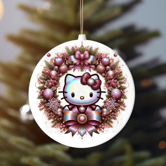 KITTY WREATH ORNAMENT UV DTF DECAL