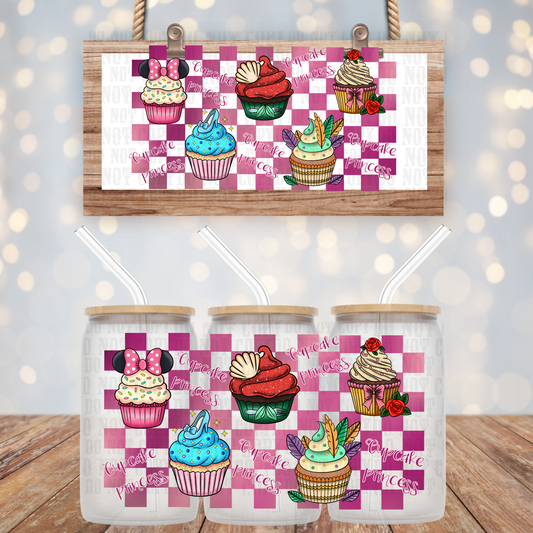 CHEKERED CUP CAKE PRINCESSES  UV DTF CUP WRAP