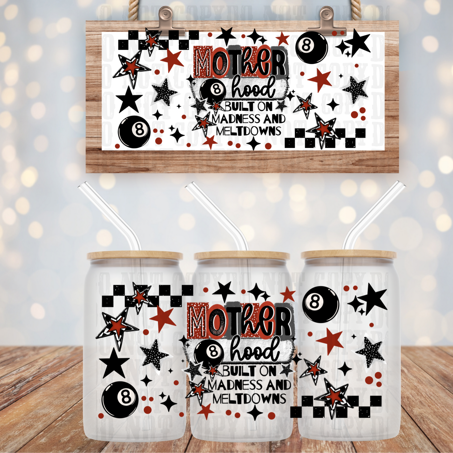 MOTHERHOOD 8 BALL UV DTF CUP WRAP