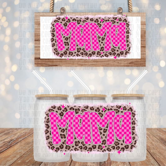 PINK CHECKER LEOPARD MAMA UV DTF CUP WRAP - SHOP EXCLUSIVE BY CIERRA