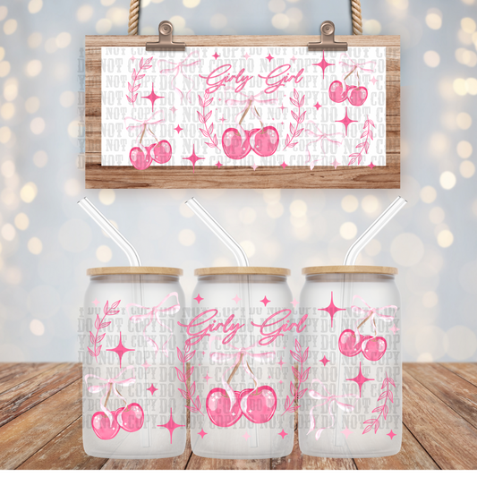 JUST A GIRL CHERRY  UV DTF CUP WRAP