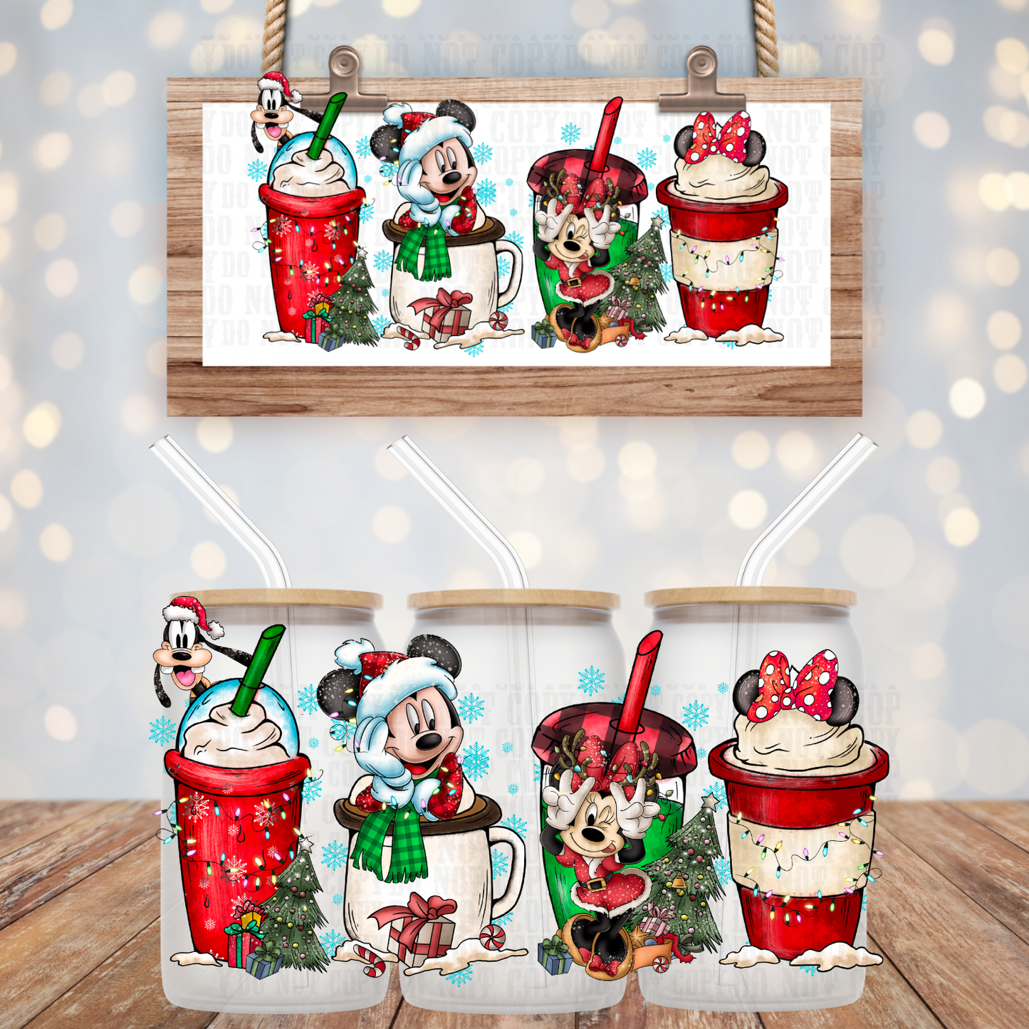 CHRISTMAS MOUSE LATTE  UV DTF CUP WRAP