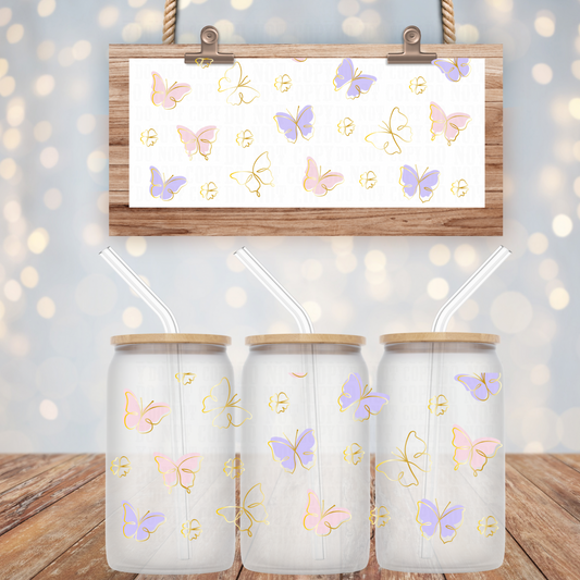 GOLD OUTLINE SPRING BUTTERFLY UV DTF CUP WRAP