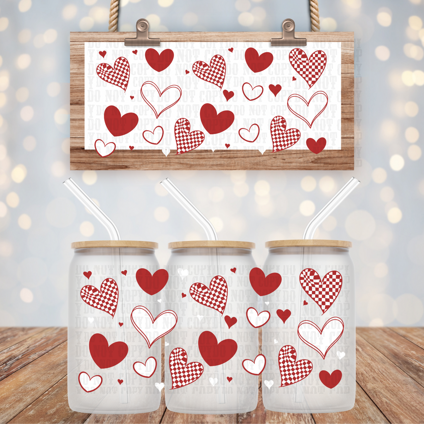 DOODLE HEARTS  UV DTF CUP  WRAP