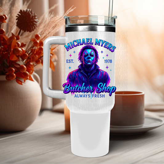 40oz NEON MM BUTCHER SHOP UV DTF Cup Decal