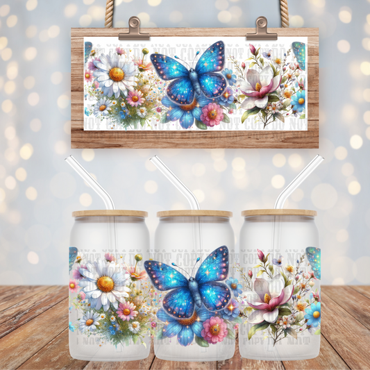 BLUE BUTTERFLY GARDEN  UV DTF CUP WRAP