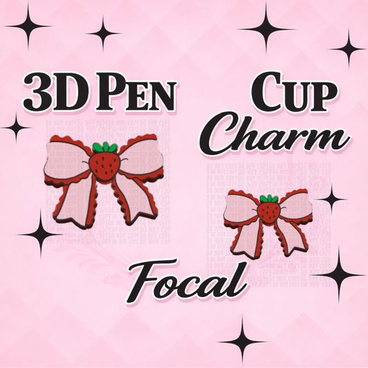 STRAWBERRY BOW  Focal for Pen & Cup Charms -Interchangeable Decorative Pen Toppers