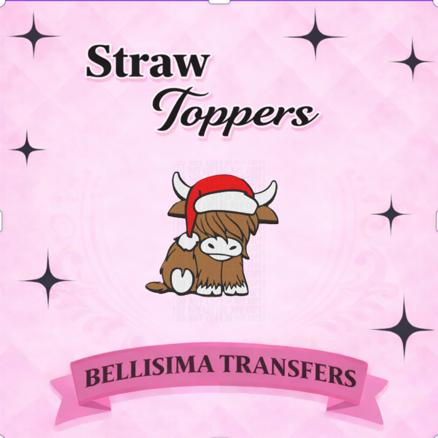 CHRISTMAS SANTA HEIFFER STRAW TOPPER STANDARD SIZE OR STANLEY