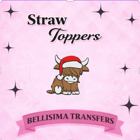 CHRISTMAS SANTA HEIFFER STRAW TOPPER STANDARD SIZE OR STANLEY