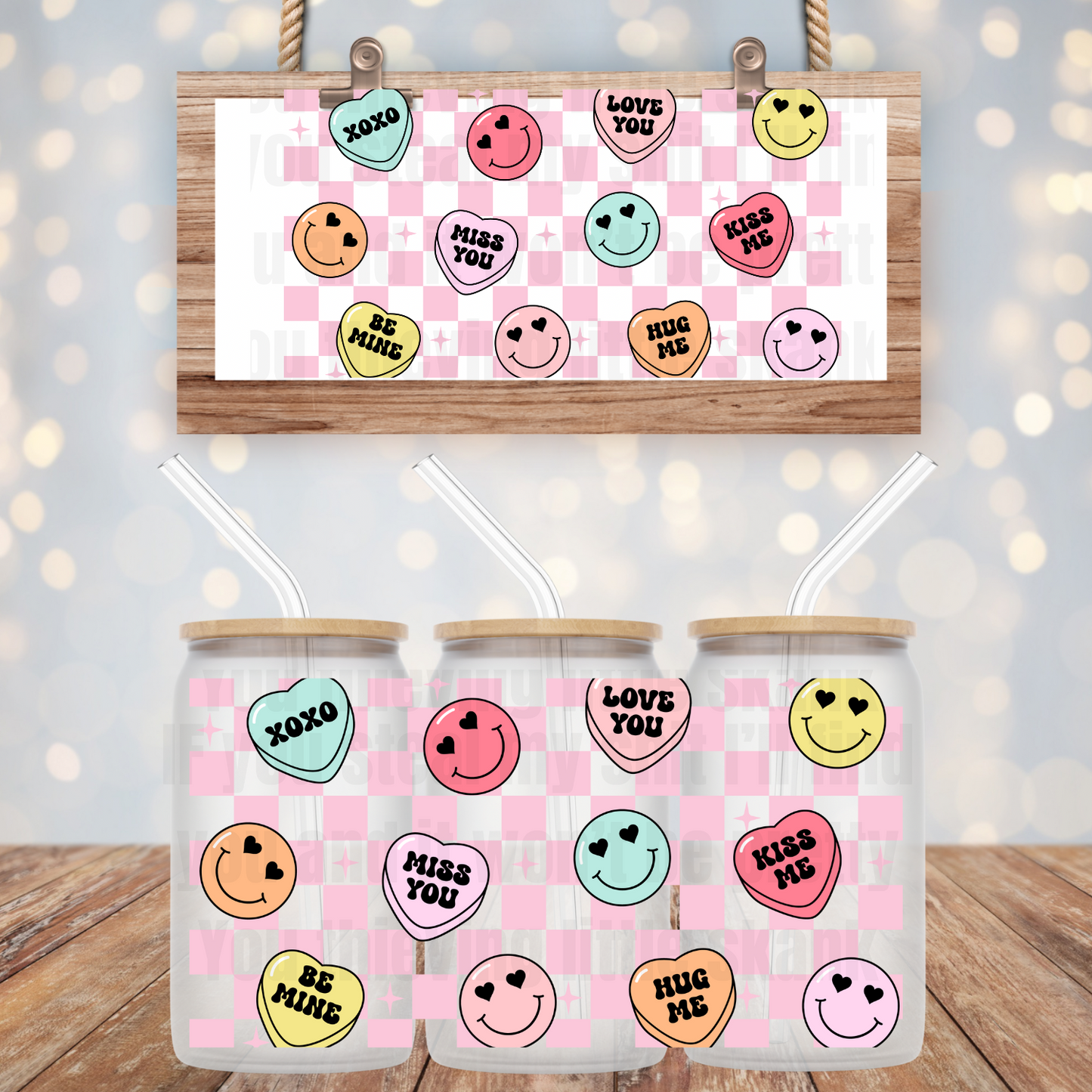 SMILEY CONVERSATION HEARTS-16oz UV DTF CUP WRAP