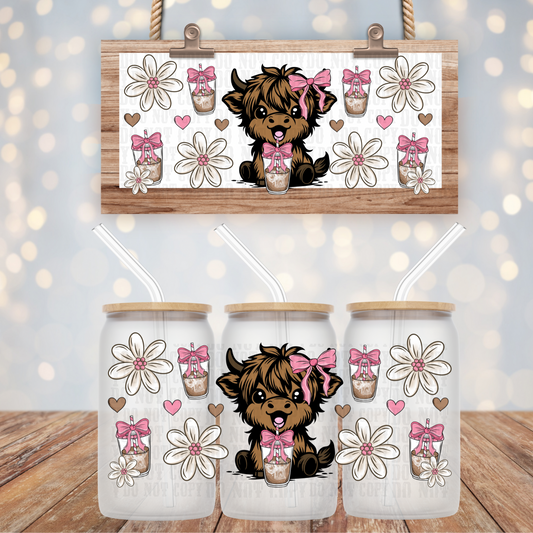 PINK COFFEE COW UV DTF CUP WRAP