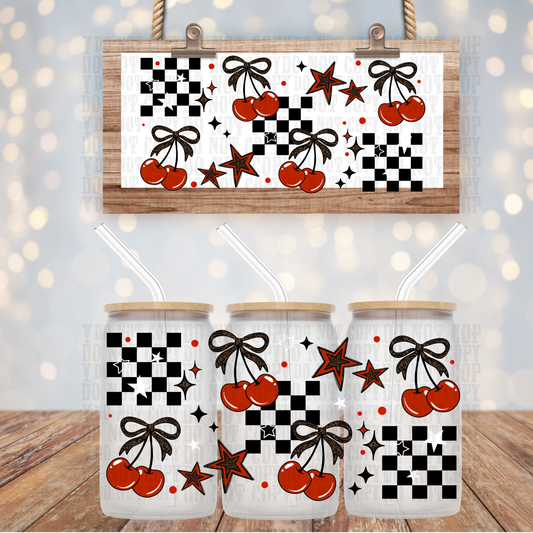 WINTER CHECKER CHERRIES UV DTF CUP WRAP