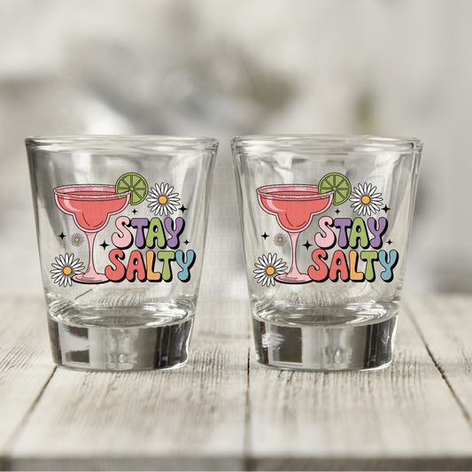RETRO DAISY SALTY  UV DTF SHOT GLASS