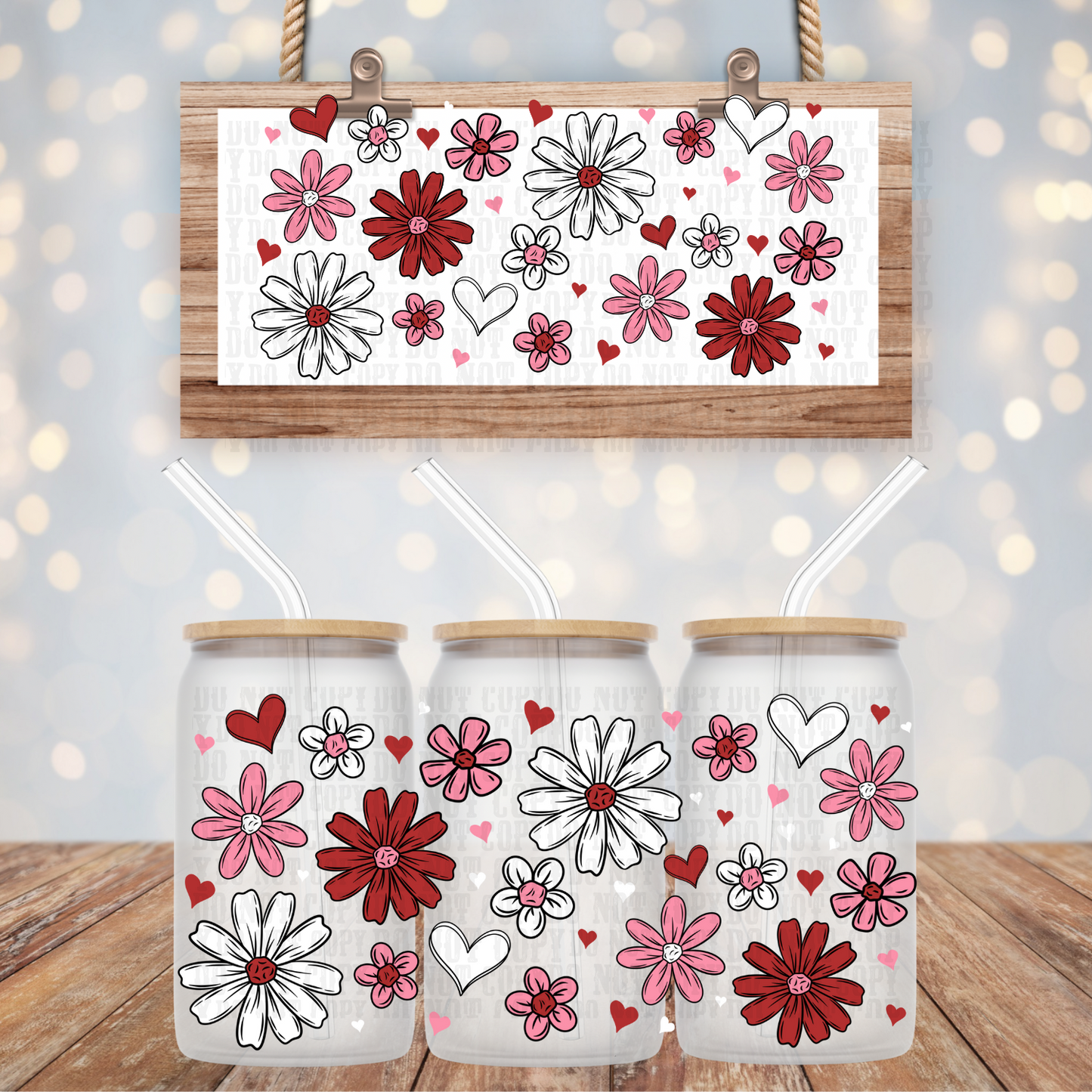 FLORAL HEART VALENTINES-16oz UV DTF CUP WRAP