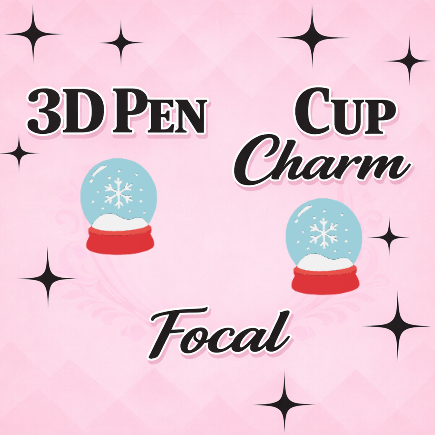 SNOW GLOBE Focal  for Pen & Cup Charms -Interchangeable Decorative Pen Toppers