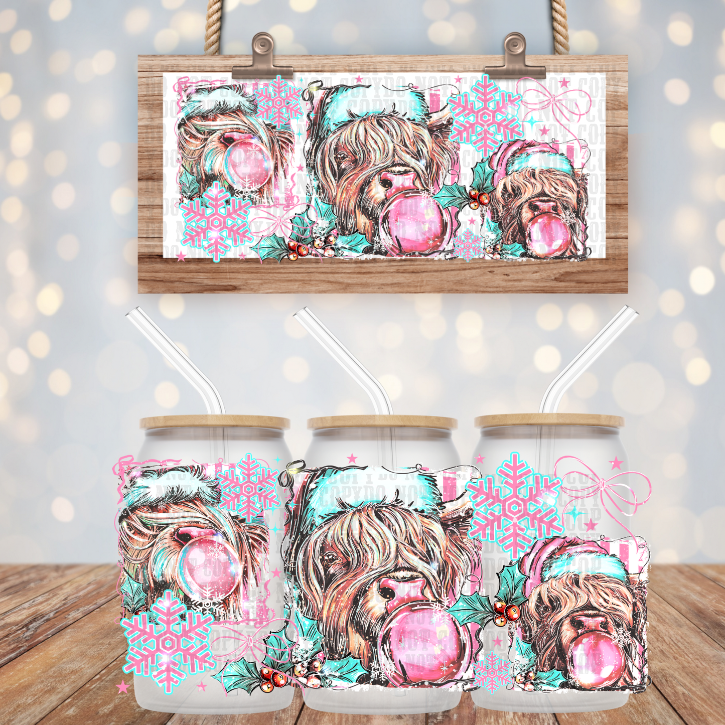 BUBBLE HOLIDAY HEIFFER UV DTF CUP WRAP