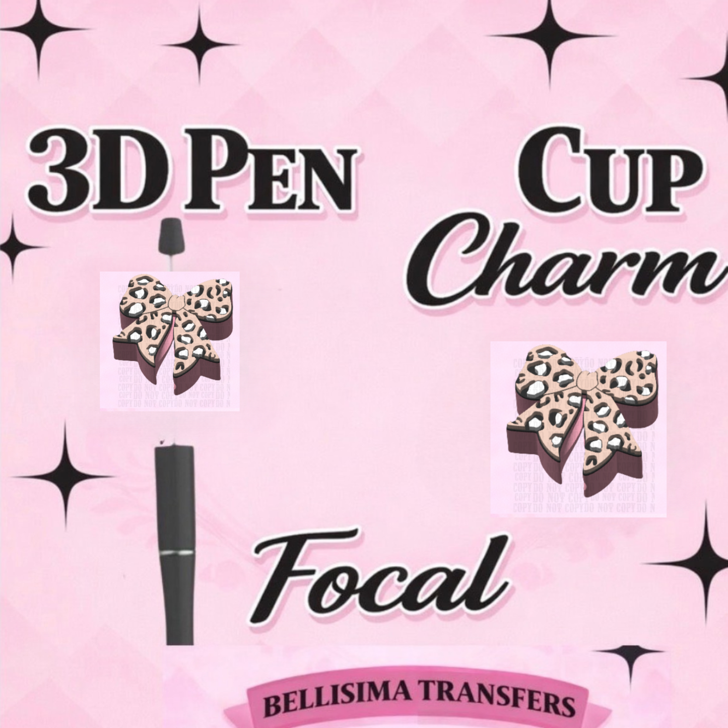 CHEETAH BOW Focal for Pen & Cup Charms -Interchangeable Decorative Pen Toppers