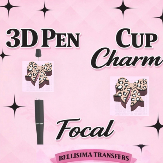 CHEETAH BOW Focal for Pen & Cup Charms -Interchangeable Decorative Pen Toppers