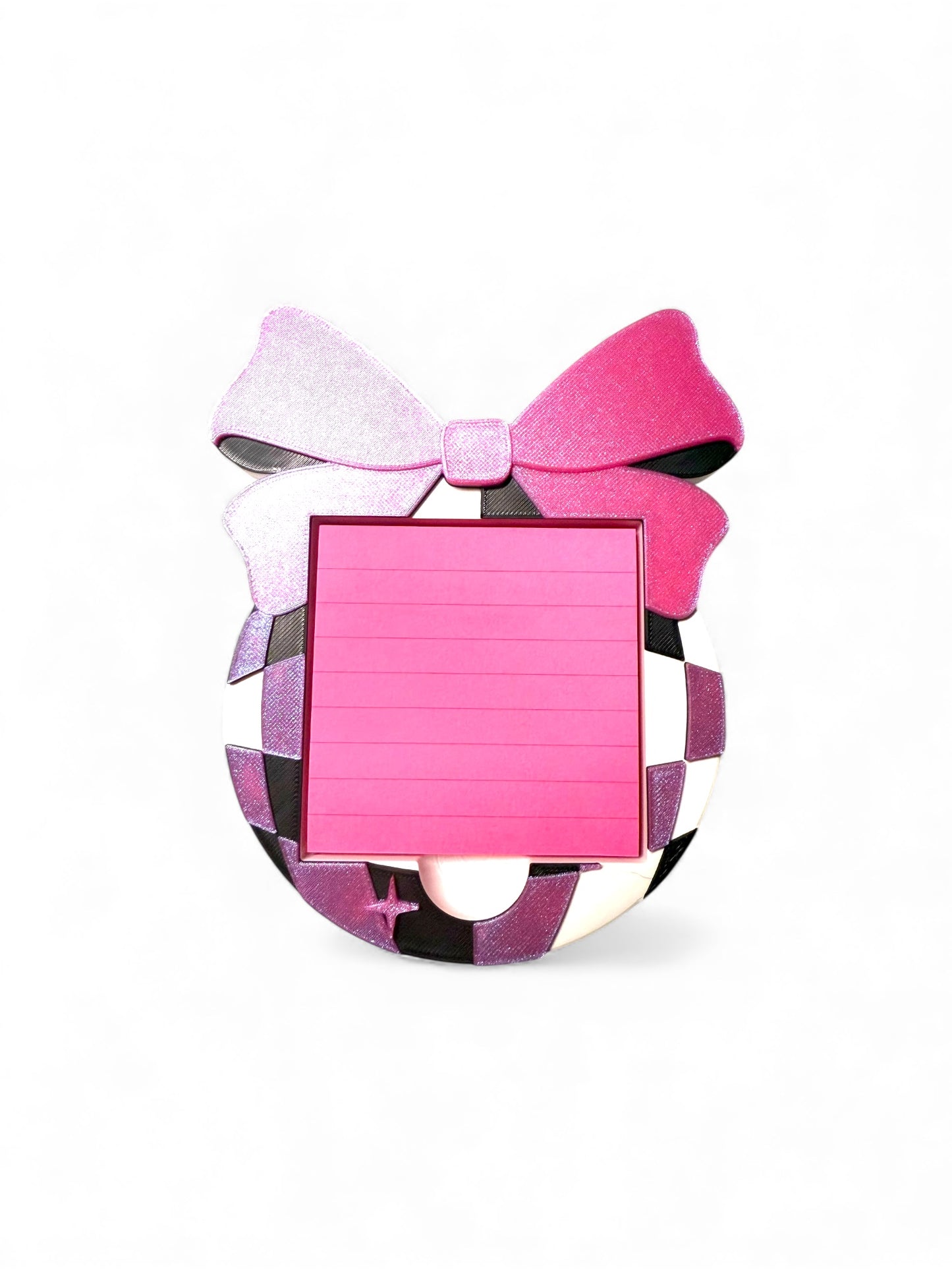 Disco Bow 3D Sticky Note Holder | Cute Checkered Desk Organizer
