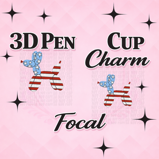 PATRIOTIC BALLON PUP Focal for Pen & Cup Charms -Interchangeable Decorative Pen Toppers