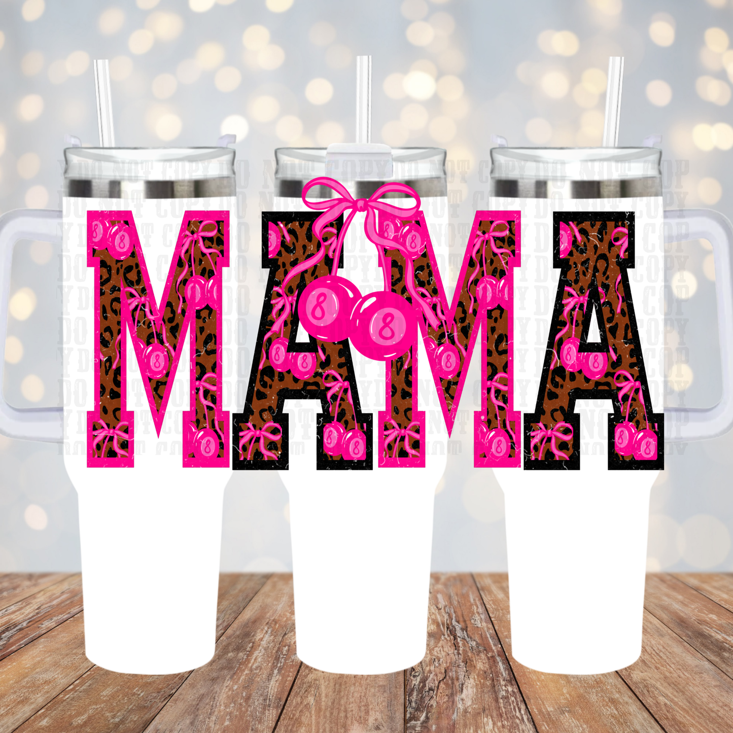 40oz PINK CHEETAH CHERRY MAMA  UV DTF CUP WRAP