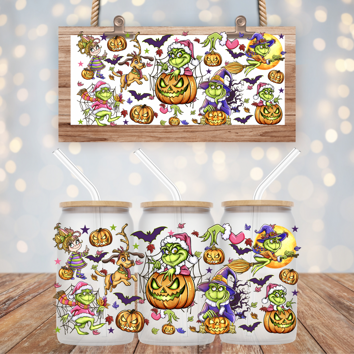 GREEN HALLOWEEN UV DTF CUP WRAP