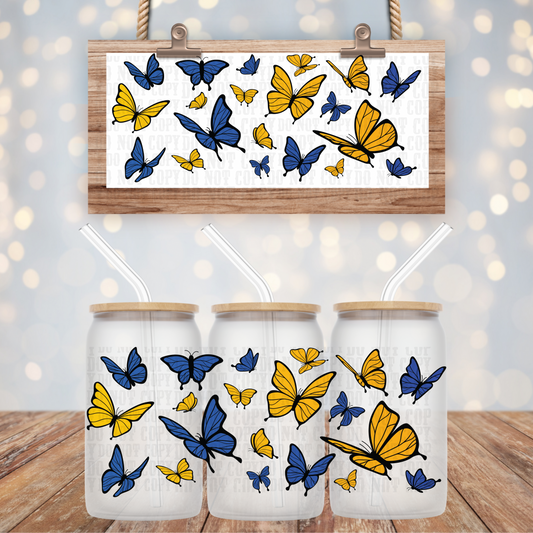 BLUE AND YELLOW BUTTERFLIES  UV DTF CUP WRAP