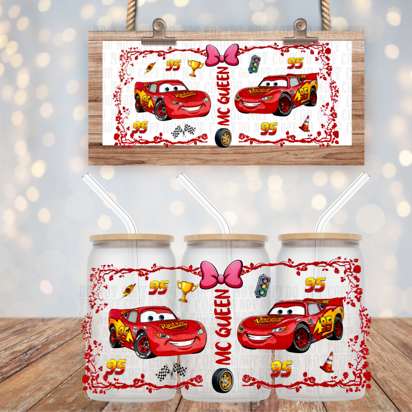 RED CAR BORDER UV DTF CUP WRAP
