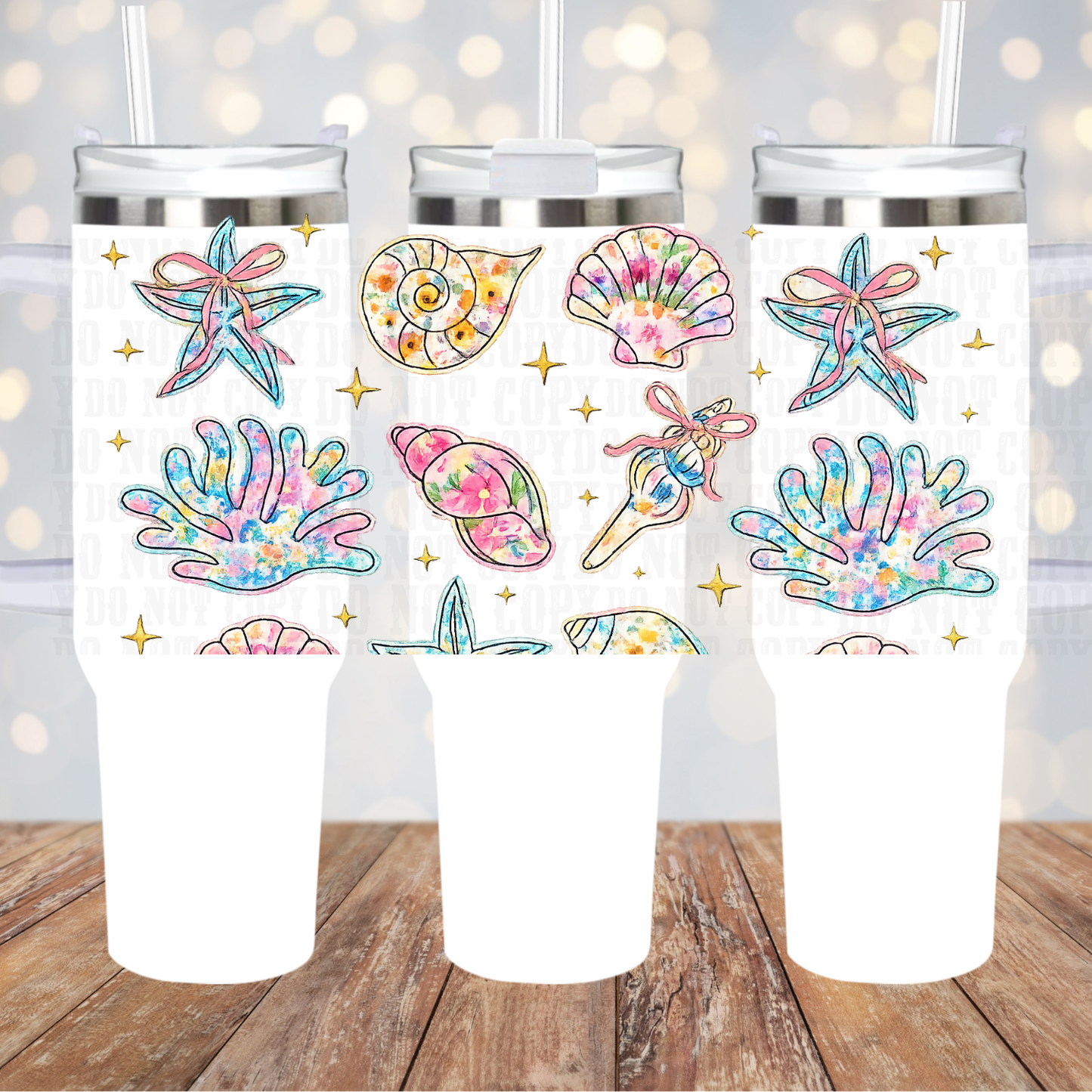 40oz WATERCOLOR SEA SHELLS UV DTF Cup Wrap