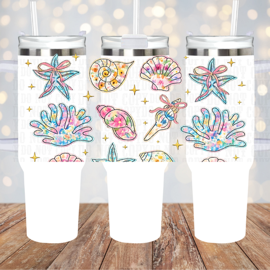40oz WATERCOLOR SEA SHELLS UV DTF Cup Wrap