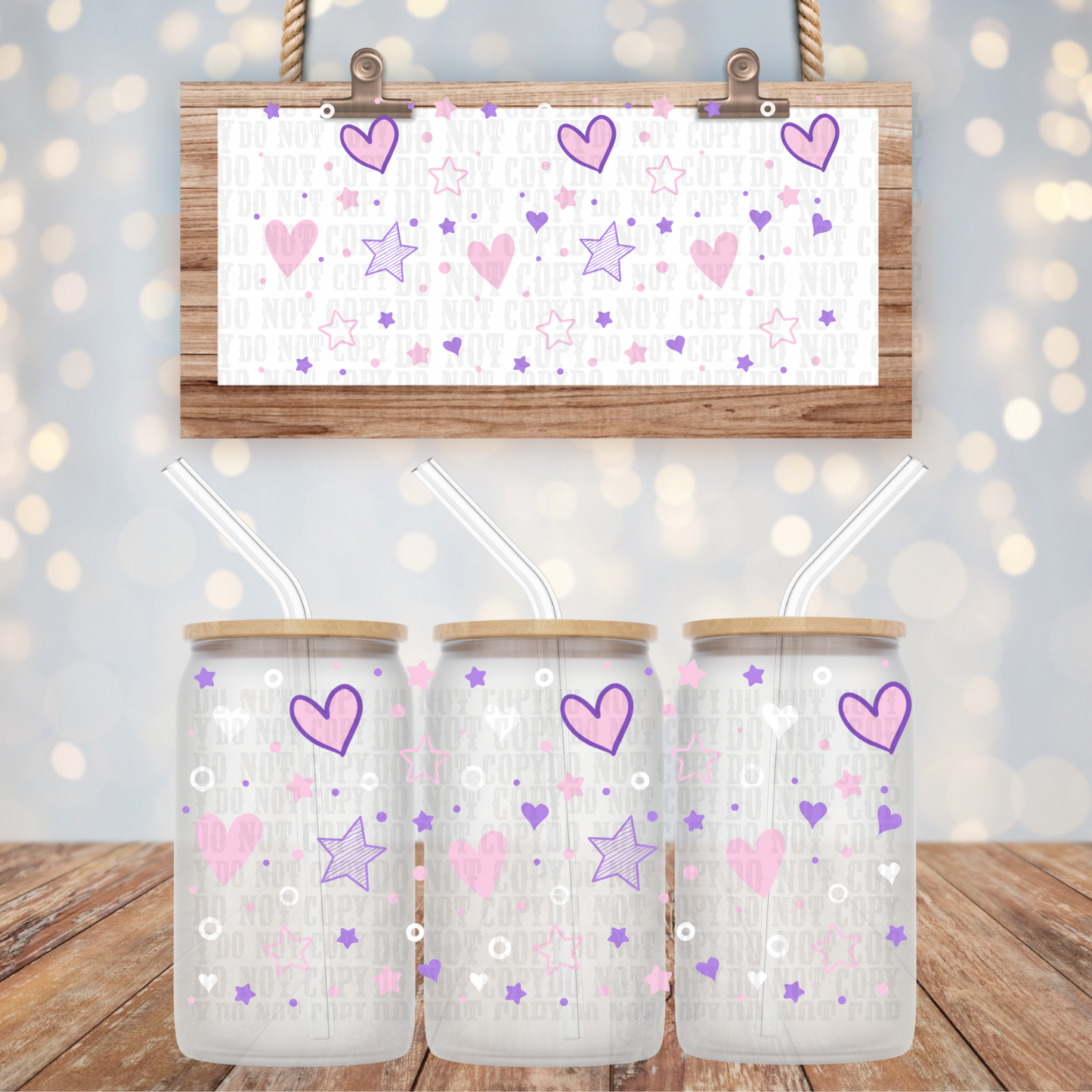 PASTEL DOODLE HEARTS -16oz UV DTF CUP WRAP