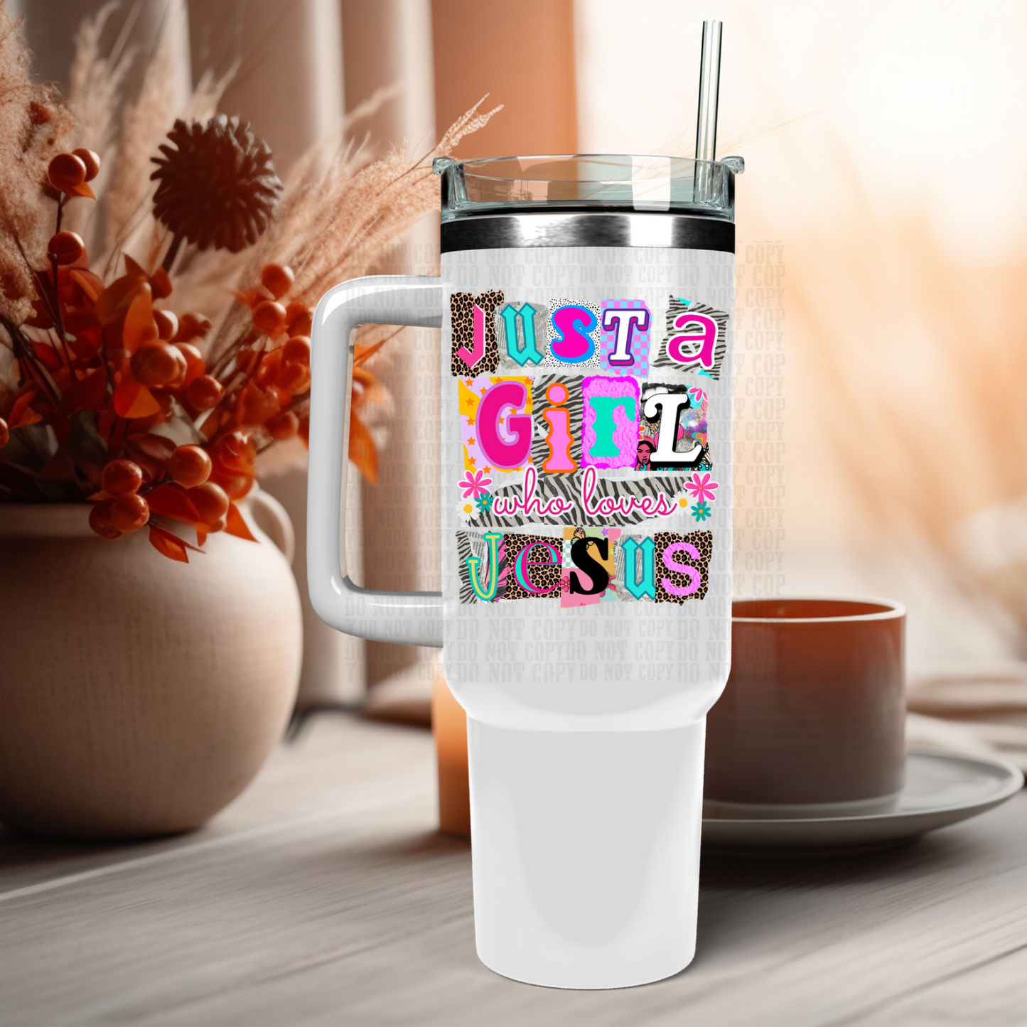 40oz JUST A GIRL WHO LOVES JESUS UV DTF Cup Decal