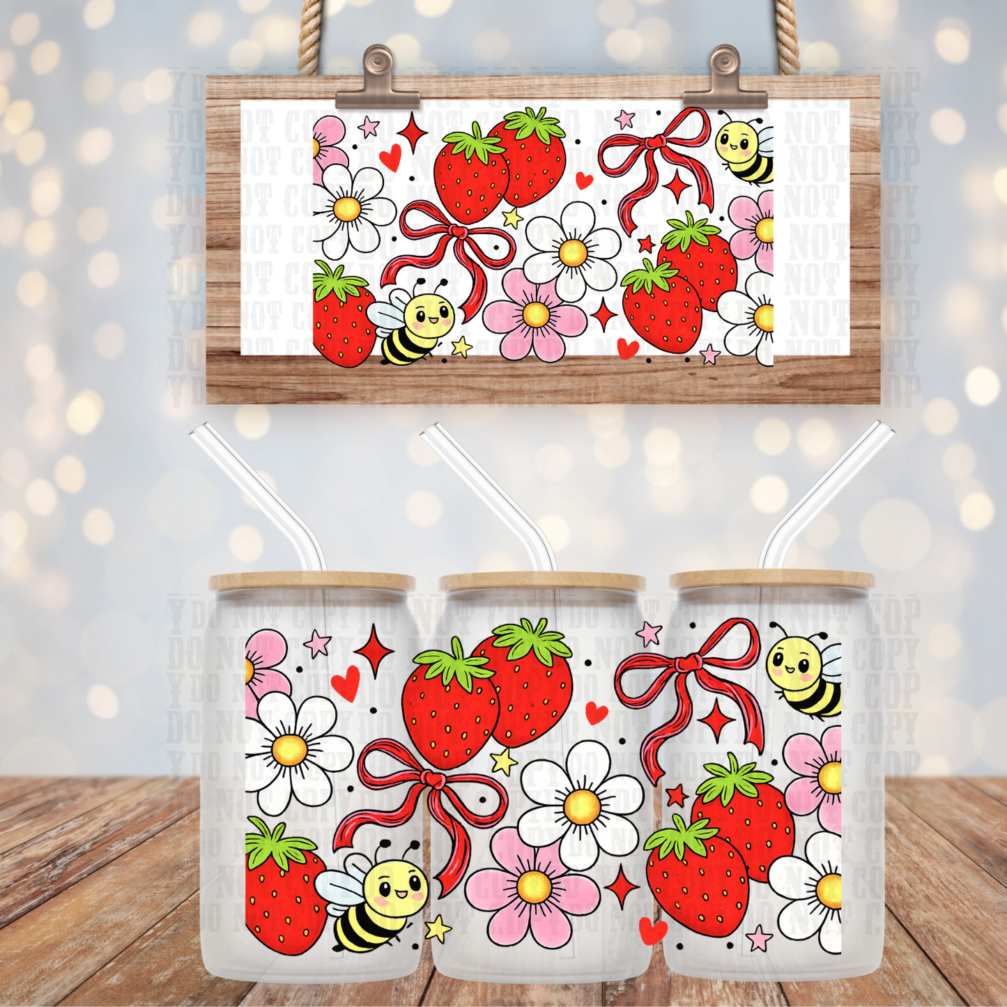STRAWBERRY BEE  UV DTF CUP WRAP