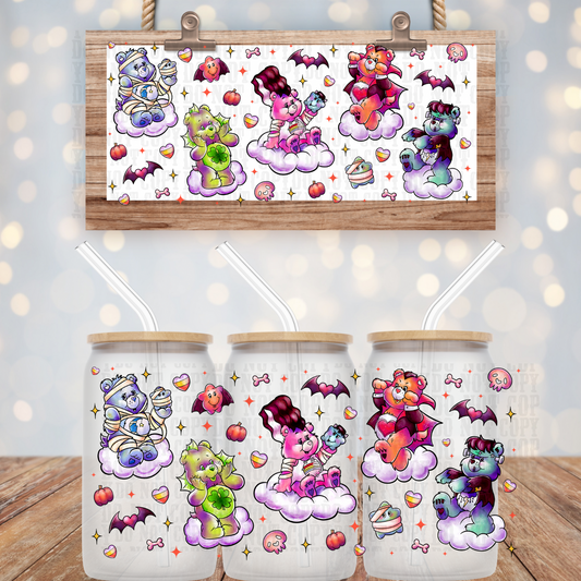 NEON HALLOWEEN BEARS UV DTF CUP WRAP