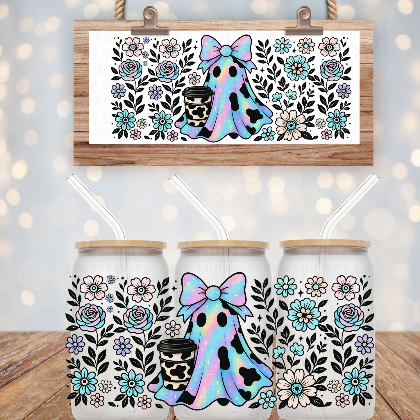 HOLOGRAPHIC BOO COFFEE UV DTF CUP WRAP
