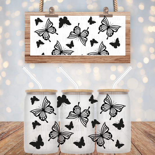 SCATTERED BLACK BUTTERFLIES- UV DTF CUP WRAP