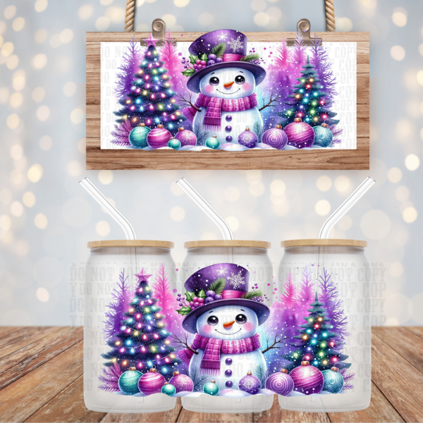 PURPLE SNOWMAN  UV DTF CUP WRAP