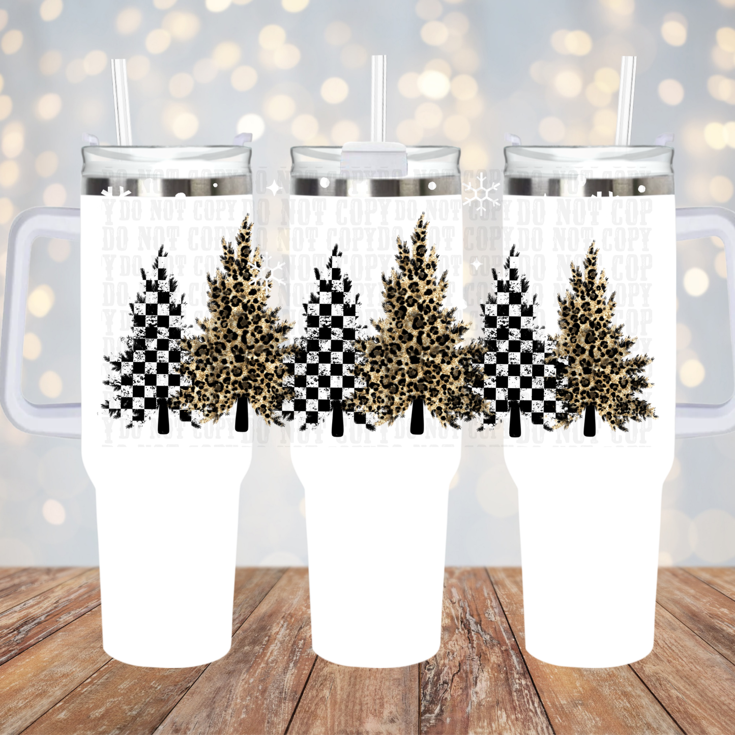 40oz CHECKER CHEETAH TREES UV DTF CUP WRAP