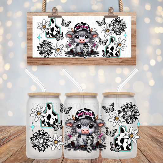 WESTERN HOT MESS CUTIE COW UV DTF CUP WRAP