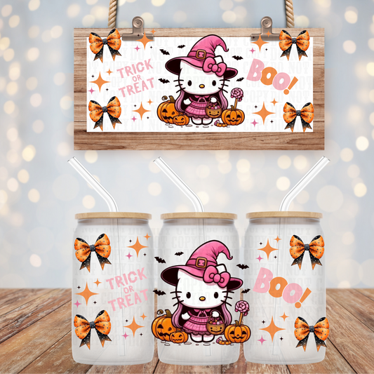 PINK HALLOWEEN KITTY UV DTF CUP WRAP