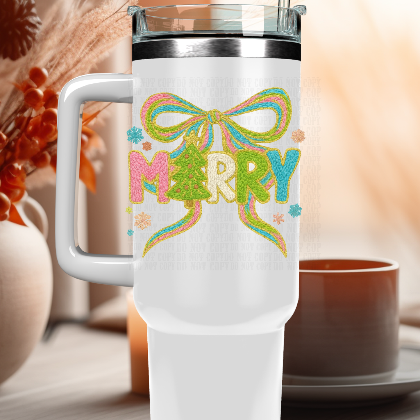 40oz FAUX YARN COQUETTE MERRY UV DTF DECAL