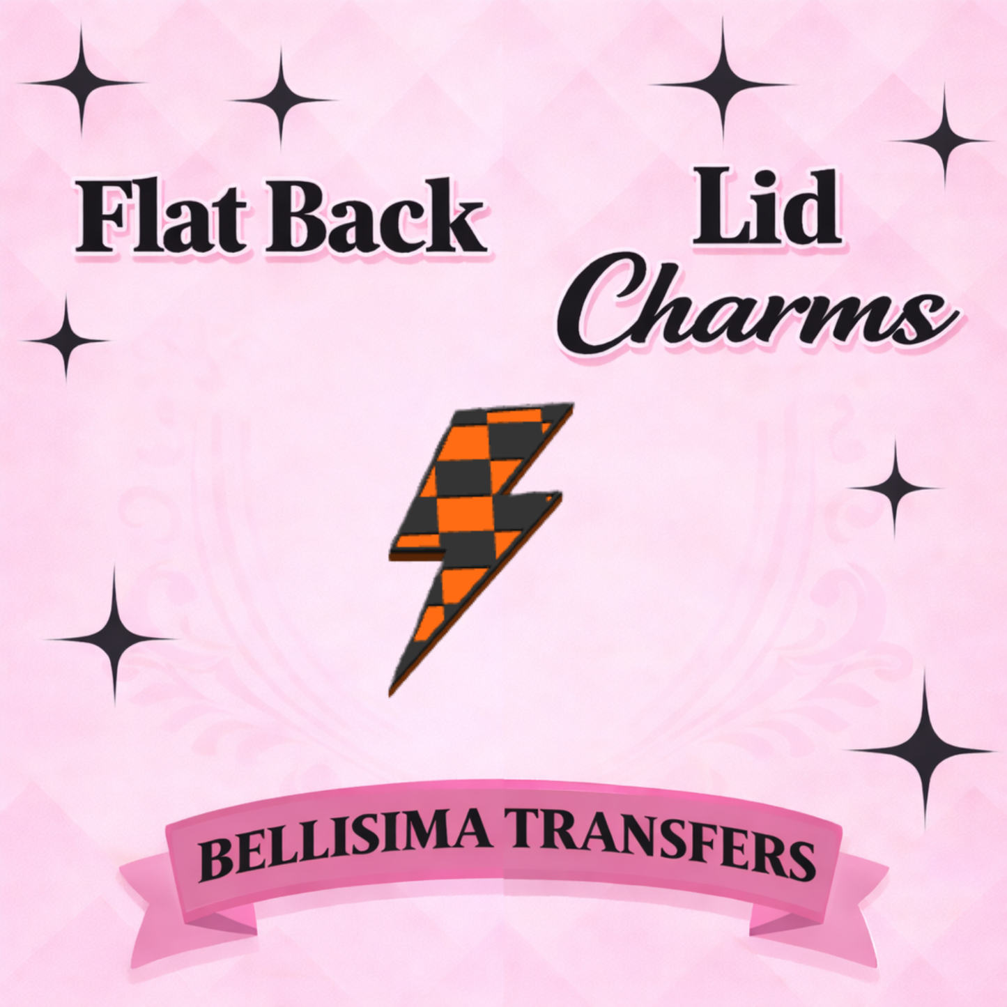 ORANGE CHECKER BOLT  Flat Back Lid Charms