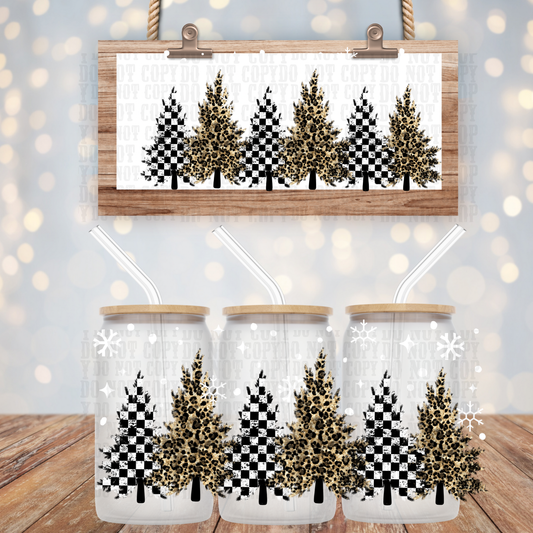 WINTER CHEETAH CHECKER TREES  UV DTF CUP WRAP