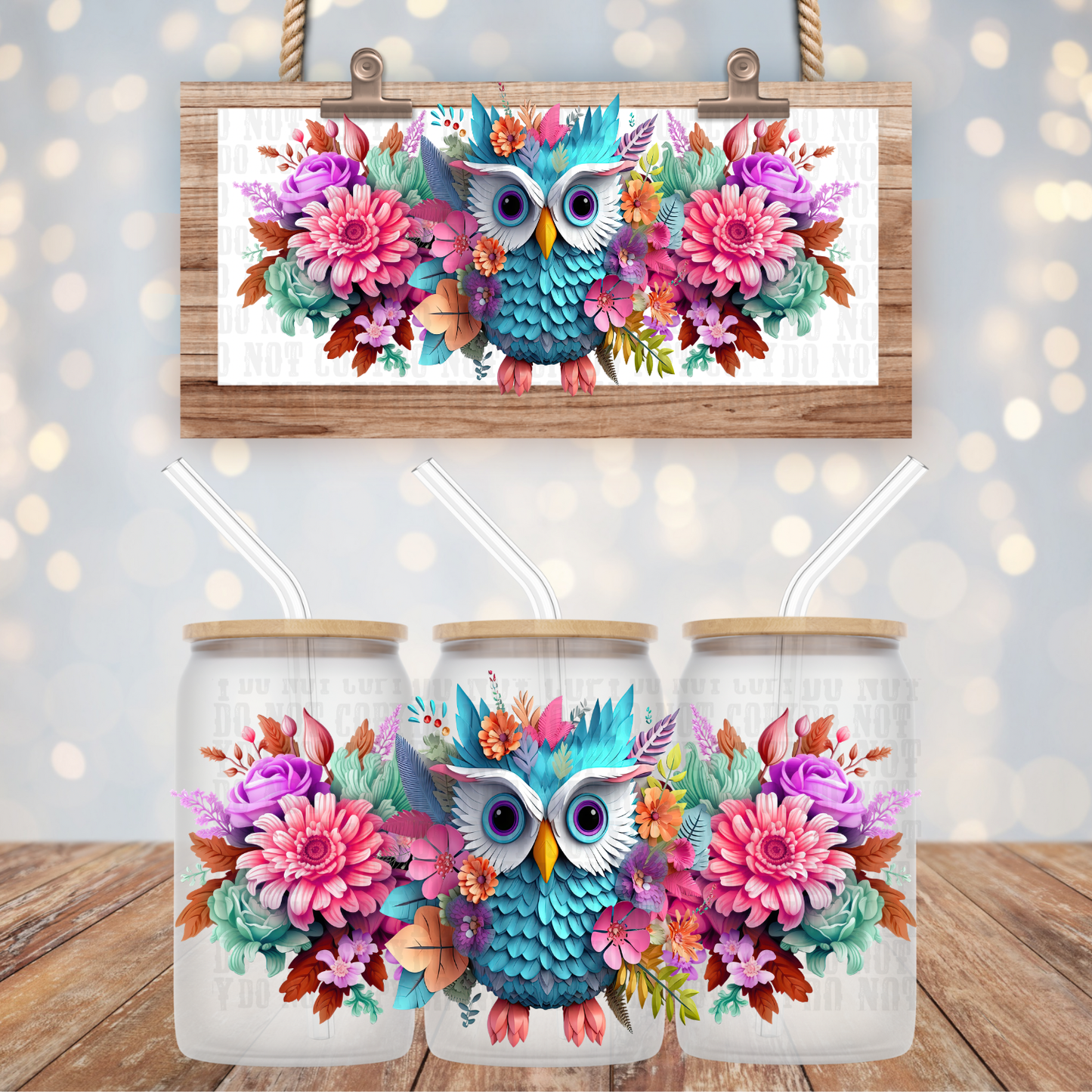 FLORAL OWL UV DTF CUP WRAP