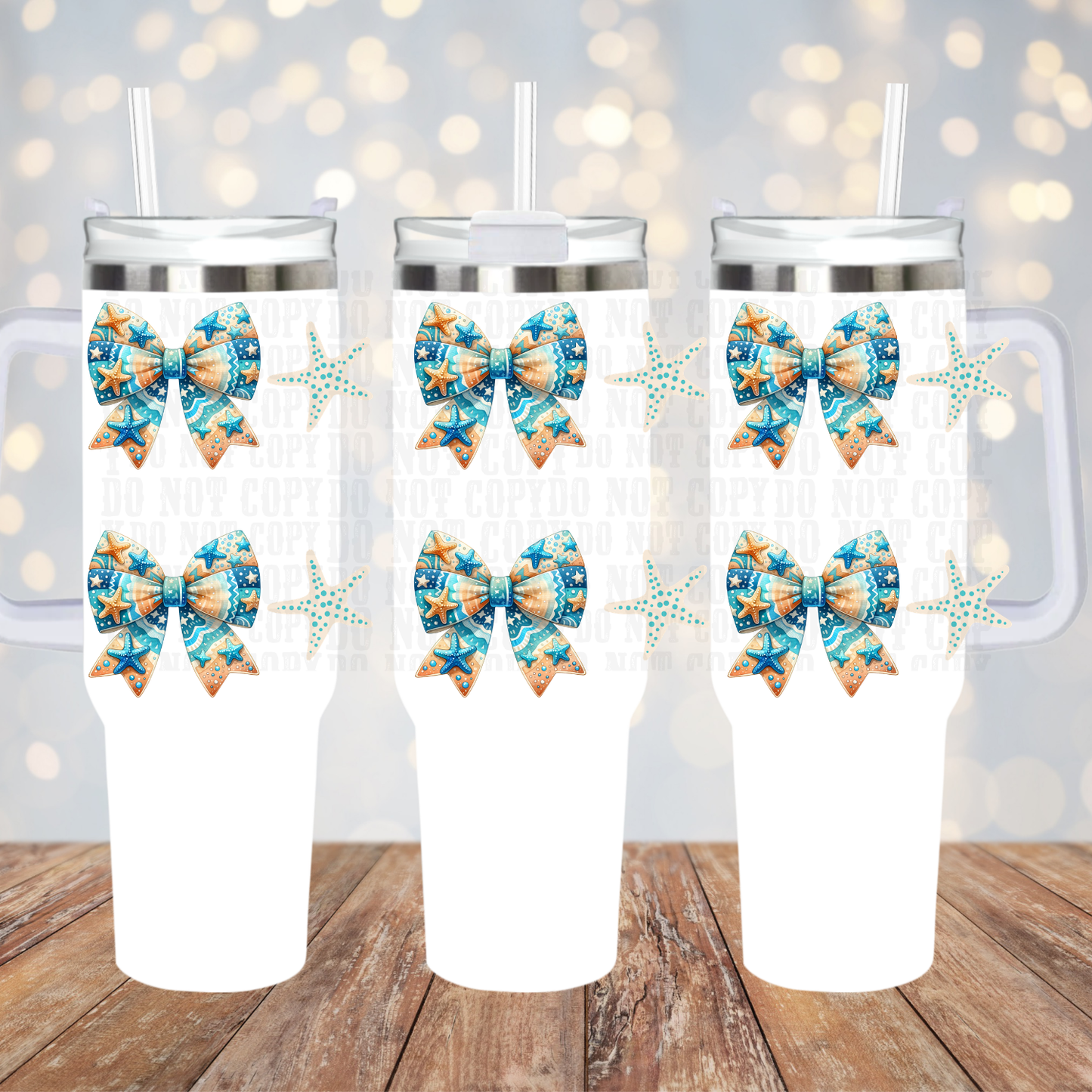 40oz COASTAL BOWS  UV DTF CUP WRAP