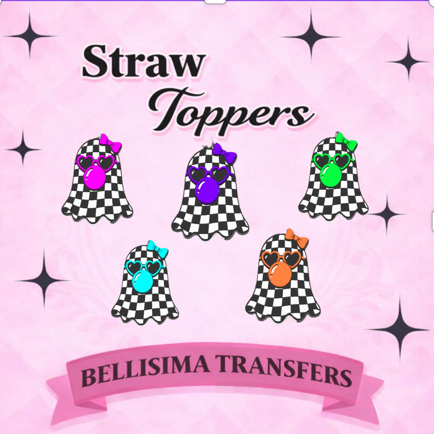 3D CHECKER BUBBLE GHOSTY STRAW TOPPER STANDARD SIZE OR STANLEY