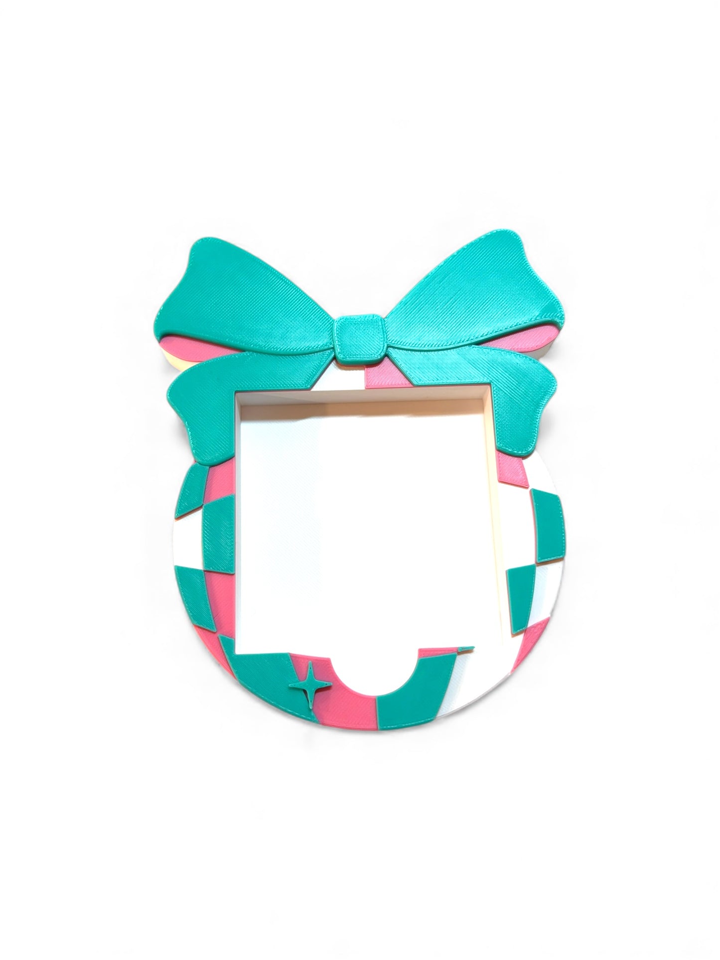 Disco Bow 3D Sticky Note Holder | Cute Checkered Desk Organizer