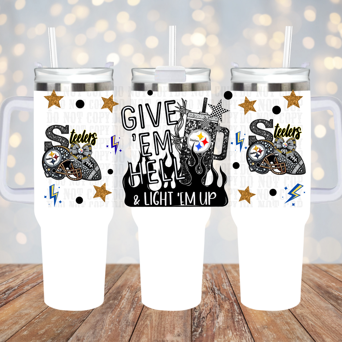 40OZ GIVE EM HELL Football Bundle UV DTF CUP WRAP