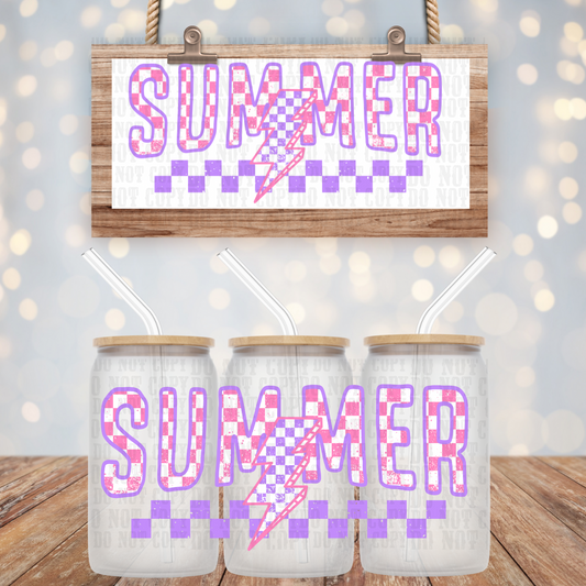 LAVENDER CHECKERED SUMMER  UV DTF CUP WRAP